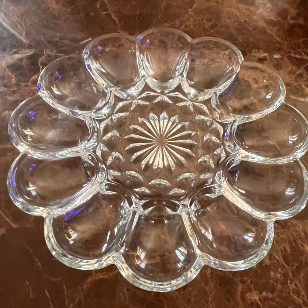 Vintage Clear Glass Tray For A Dozen Eggs Serving Platter Devil Egg Appetizer
